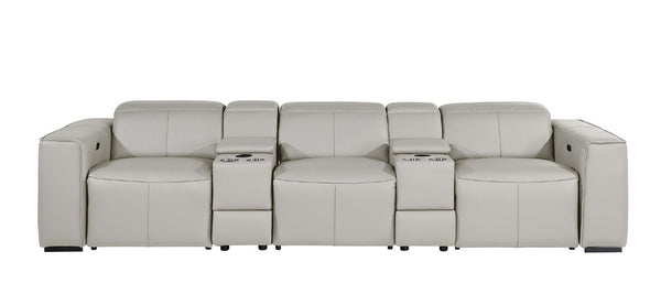 130 Inch Italian Leather Power Reclining Sofa with Usb Charging and Built-in Hidden Storage