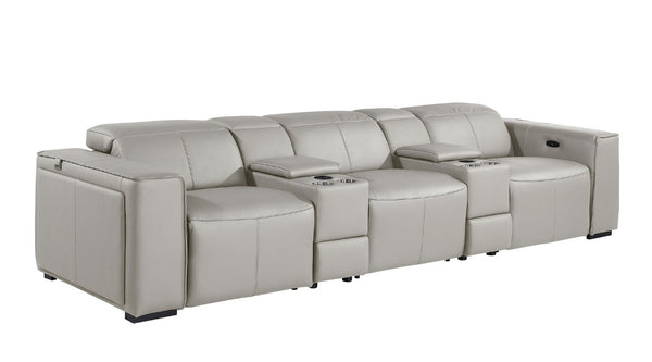 130 Inch Italian Leather Power Reclining Sofa with Usb Charging and Built-in Hidden Storage