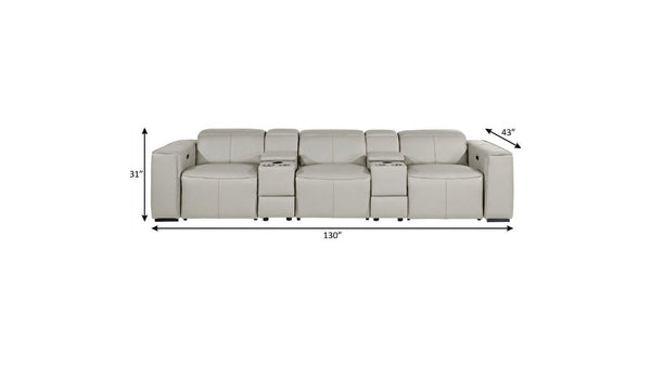 130 Inch Italian Leather Power Reclining Sofa with Usb Charging and Built-in Hidden Storage