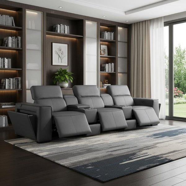 130 Inch Italian Leather Power Reclining Sofa with Usb Charging and Built-in Hidden Storage