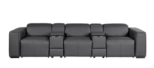 130 Inch Italian Leather Power Reclining Sofa with Usb Charging and Built-in Hidden Storage