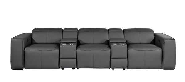 130 Inch Italian Leather Power Reclining Sofa with Usb Charging and Built-in Hidden Storage