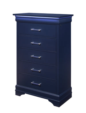 English Elm CHARLSTON Solid Wood 5-Drawer Chest with Built-In LED Lighting, Spacious Transitional Bedroom Storage Blue 35.63 L x 19.49 W x 52.17 H B201P215697