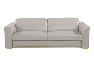 HomeRoots 89 Inch Italian Leather Sofa Modern Elegant Living Room Seating with Rich Upholstered Finish Light Gray 720403