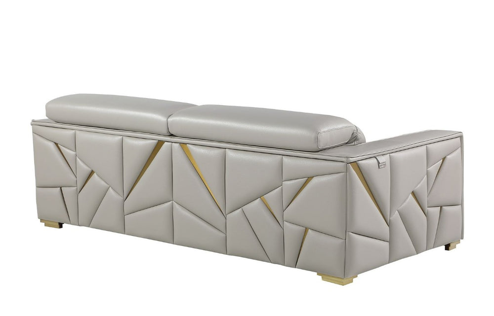 HomeRoots 89 Inch Italian Leather Sofa Modern Elegant Living Room Seating with Rich Upholstered Finish Light Gray 720403