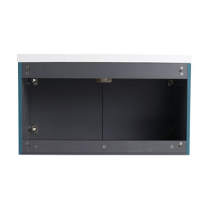English Elm 36" Floating Bathroom Vanity with Resin Sink, Wavy Doors, Soft-Close Hinges & Durable Plywood Finish Lake Blue W999P251809