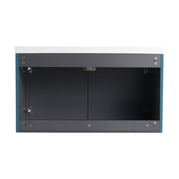 English Elm 36" Floating Bathroom Vanity with Resin Sink, Wavy Doors, Soft-Close Hinges & Durable Plywood Finish Lake Blue W999P251809