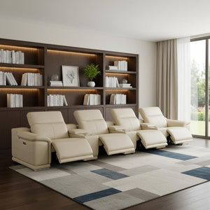 175 Inch Italian Leather Reclining Sofa with Usb Charging Hidden Storage and Wireless