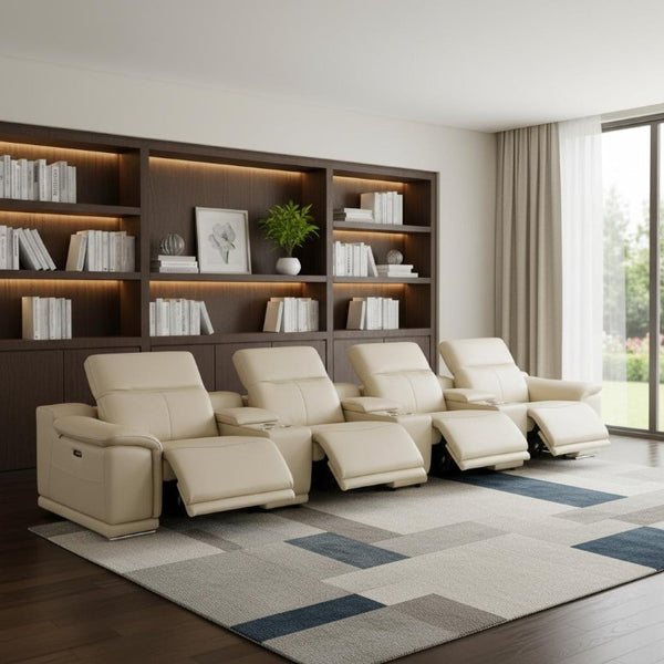 175 Inch Italian Leather Reclining Sofa with Usb Charging Hidden Storage and Wireless
