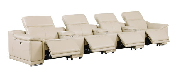 175 Inch Italian Leather Reclining Sofa with Usb Charging Hidden Storage and Wireless