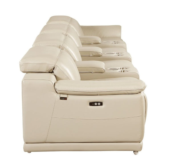 175 Inch Italian Leather Reclining Sofa with Usb Charging Hidden Storage and Wireless