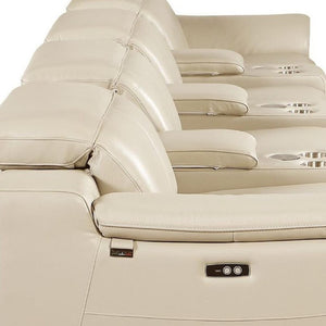 175 Inch Italian Leather Reclining Sofa with Usb Charging Hidden Storage and Wireless