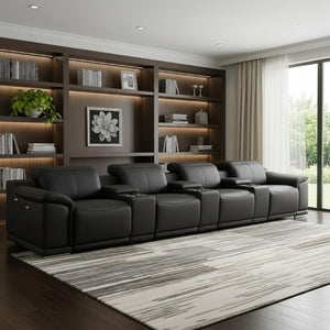 175 Inch Italian Leather Reclining Sofa with Usb Charging Hidden Storage and Wireless