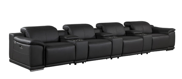 175 Inch Italian Leather Reclining Sofa with Usb Charging Hidden Storage and Wireless