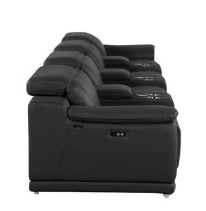 175 Inch Italian Leather Reclining Sofa with Usb Charging Hidden Storage and Wireless