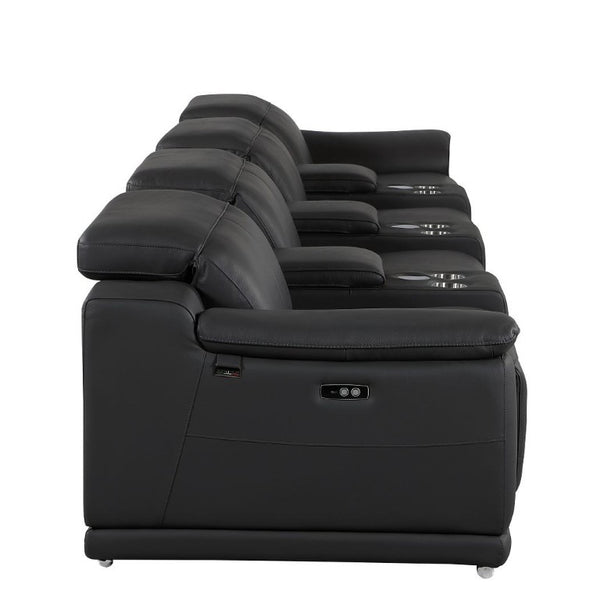 175 Inch Italian Leather Reclining Sofa with Usb Charging Hidden Storage and Wireless