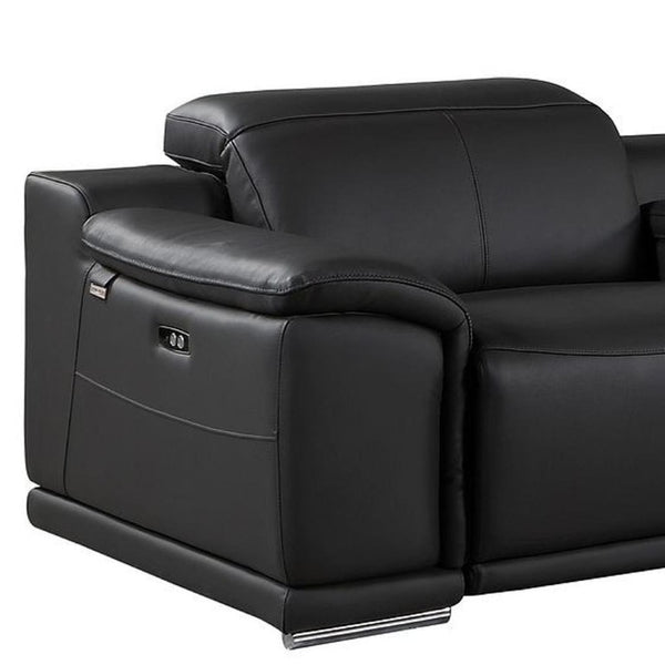 175 Inch Italian Leather Reclining Sofa with Usb Charging Hidden Storage and Wireless