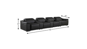 175 Inch Italian Leather Reclining Sofa with Usb Charging Hidden Storage and Wireless