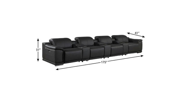 175 Inch Italian Leather Reclining Sofa with Usb Charging Hidden Storage and Wireless