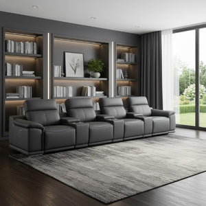 175 Inch Italian Leather Reclining Sofa with Usb Charging Hidden Storage and Wireless