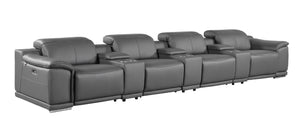 HomeRoots 175 Inch Italian Leather Reclining Sofa with Usb Charging Hidden Storage and Wireless Dark Gray 720414