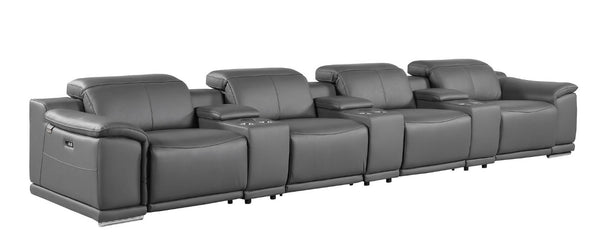 HomeRoots 175 Inch Italian Leather Reclining Sofa with Usb Charging Hidden Storage and Wireless Dark Gray 720414