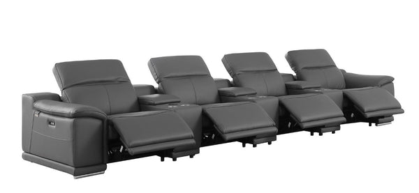 175 Inch Italian Leather Reclining Sofa with Usb Charging Hidden Storage and Wireless