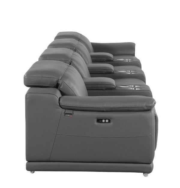 175 Inch Italian Leather Reclining Sofa with Usb Charging Hidden Storage and Wireless