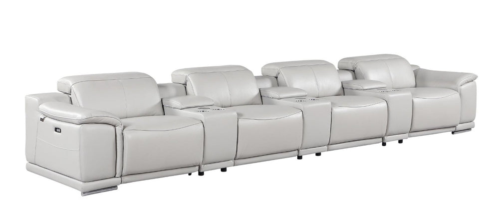 HomeRoots 175 Inch Italian Leather Power Reclining Sofa with Usb Ports for Living Room 720415