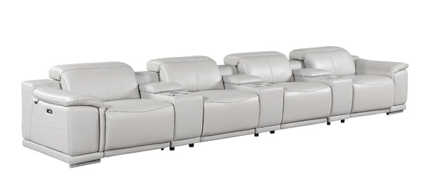 HomeRoots 175 Inch Italian Leather Power Reclining Sofa with Usb Ports for Living Room 720415