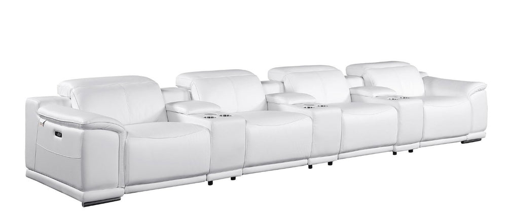 HomeRoots 107 Inch Italian Leather Power Reclining Sofa with Usb Charging and Hidden Storage 720416