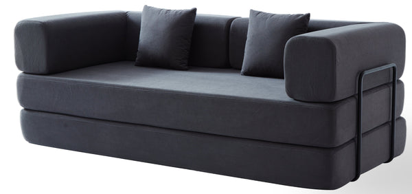 English Elm Convertible Corduroy Sleeper Sofa Bed with Cylindrical Pillow, 3-Seat Folding Floor Couch, Grey W1960P339707