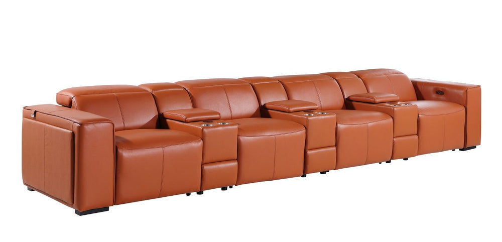 HomeRoots 170 Inch Italian Leather Reclining Sofa with Usb Charging and Built-in Storage 720421