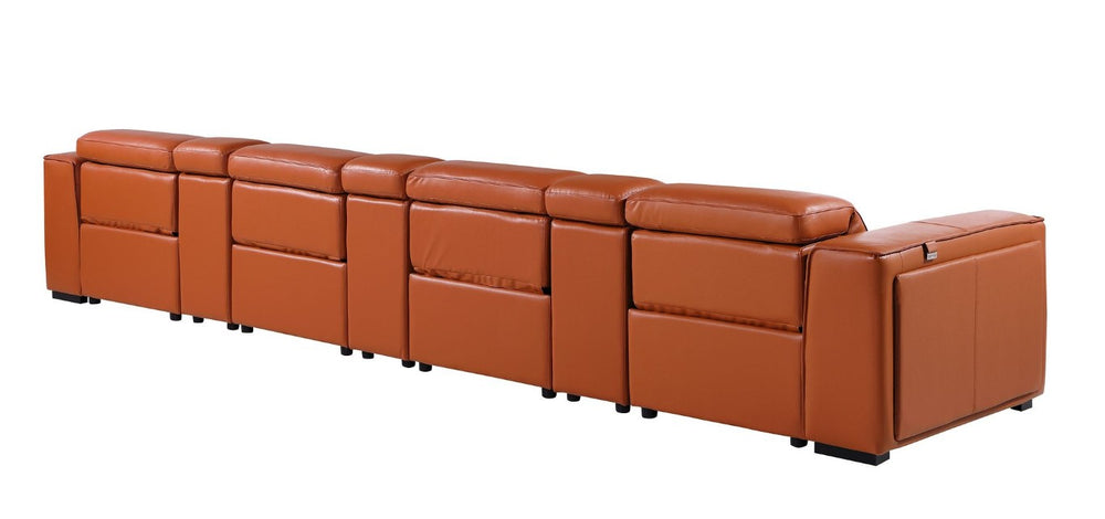 HomeRoots 170 Inch Italian Leather Reclining Sofa with Usb Charging and Built-in Storage 720421