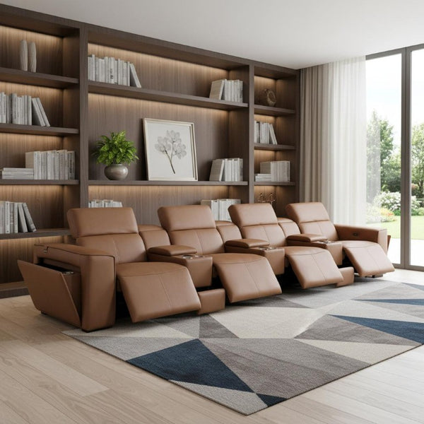 170 Inch Italian Leather Power Reclining Sofa with Usb Charging and Hidden Storage