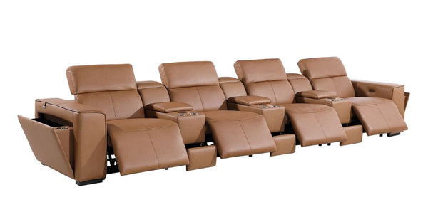 HomeRoots 170 Inch Italian Leather Power Reclining Sofa with Usb Charging and Hidden Storage 720422
