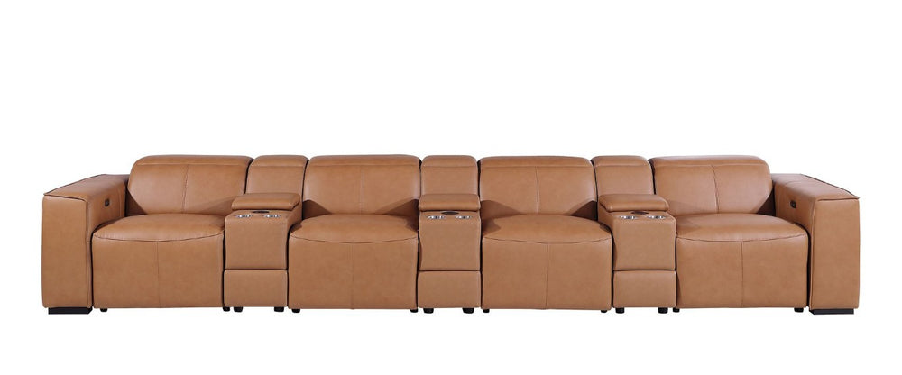HomeRoots 170 Inch Italian Leather Power Reclining Sofa with Usb Charging and Hidden Storage 720422