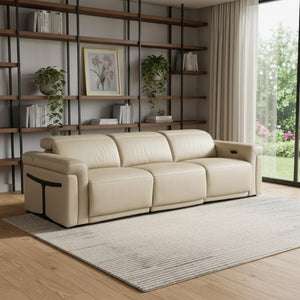 100 Inch Italian Leather Power Reclining Sofa with Usb Charging for Modern Living Rooms