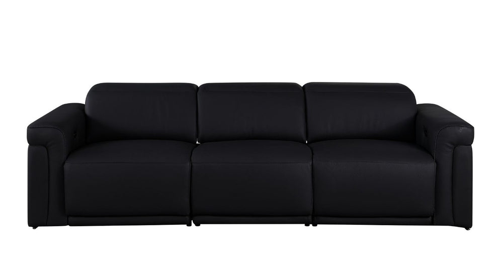 HomeRoots 100 Inch Italian Leather Power Reclining Sofa with Usb Charging for Modern Living Rooms Black - B 720428
