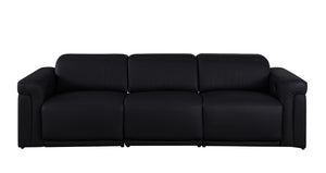 HomeRoots 100 Inch Italian Leather Power Reclining Sofa with Usb Charging for Modern Living Rooms Black - B 720428