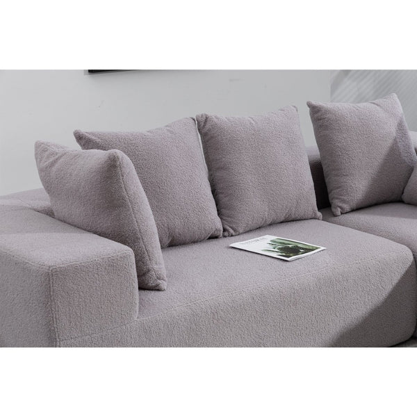English Elm Full Foam Modular L-shaped Sectional Sofa Flannelette Upholstered with Five Throw Pillows Grey W3326S00023