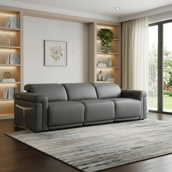 100 Inch Italian Leather Power Reclining Sofa with Usb Charging for Modern Living Rooms