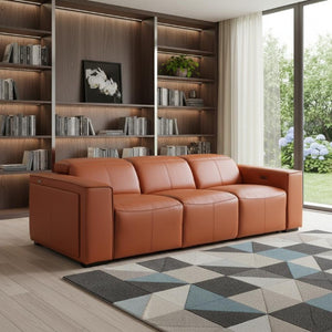 104 Inch Italian Leather Power Reclining Sofa with Usb Ports and Hidden Storage