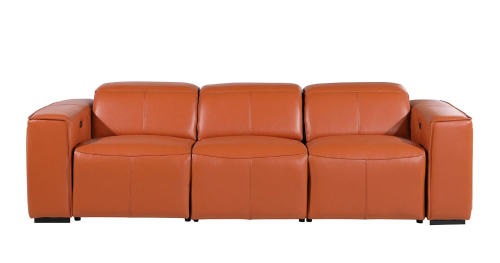 HomeRoots 104 Inch Italian Leather Power Reclining Sofa with Usb Ports and Hidden Storage 720437