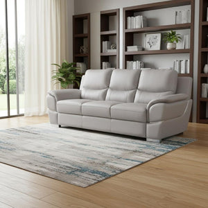 85 Inch Genuine Leather Sofa in Light Gray for Modern Living Room Comfort