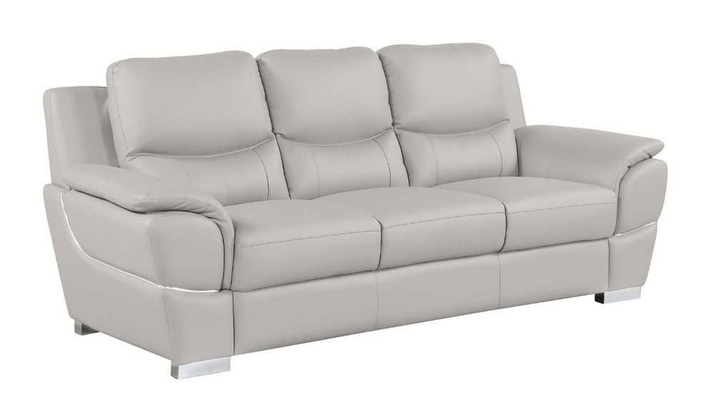 HomeRoots 85 Inch Genuine Leather Sofa in Light Gray for Modern Living Room Comfort 720443