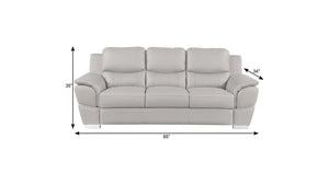 85 Inch Genuine Leather Sofa in Light Gray for Modern Living Room Comfort