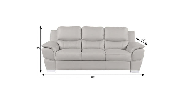 85 Inch Genuine Leather Sofa in Light Gray for Modern Living Room Comfort