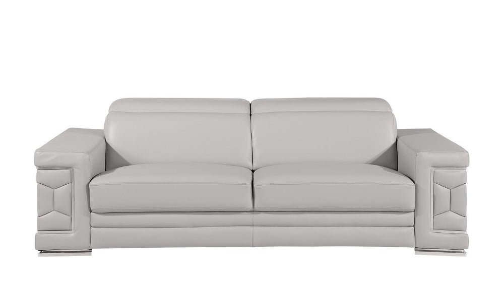 HomeRoots 88 Inch Top Grain Leather Sofa Spacious Living Room Seating in Light Gray 720445