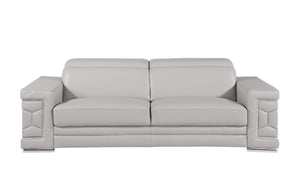 HomeRoots 88 Inch Top Grain Leather Sofa Spacious Living Room Seating in Light Gray 720445